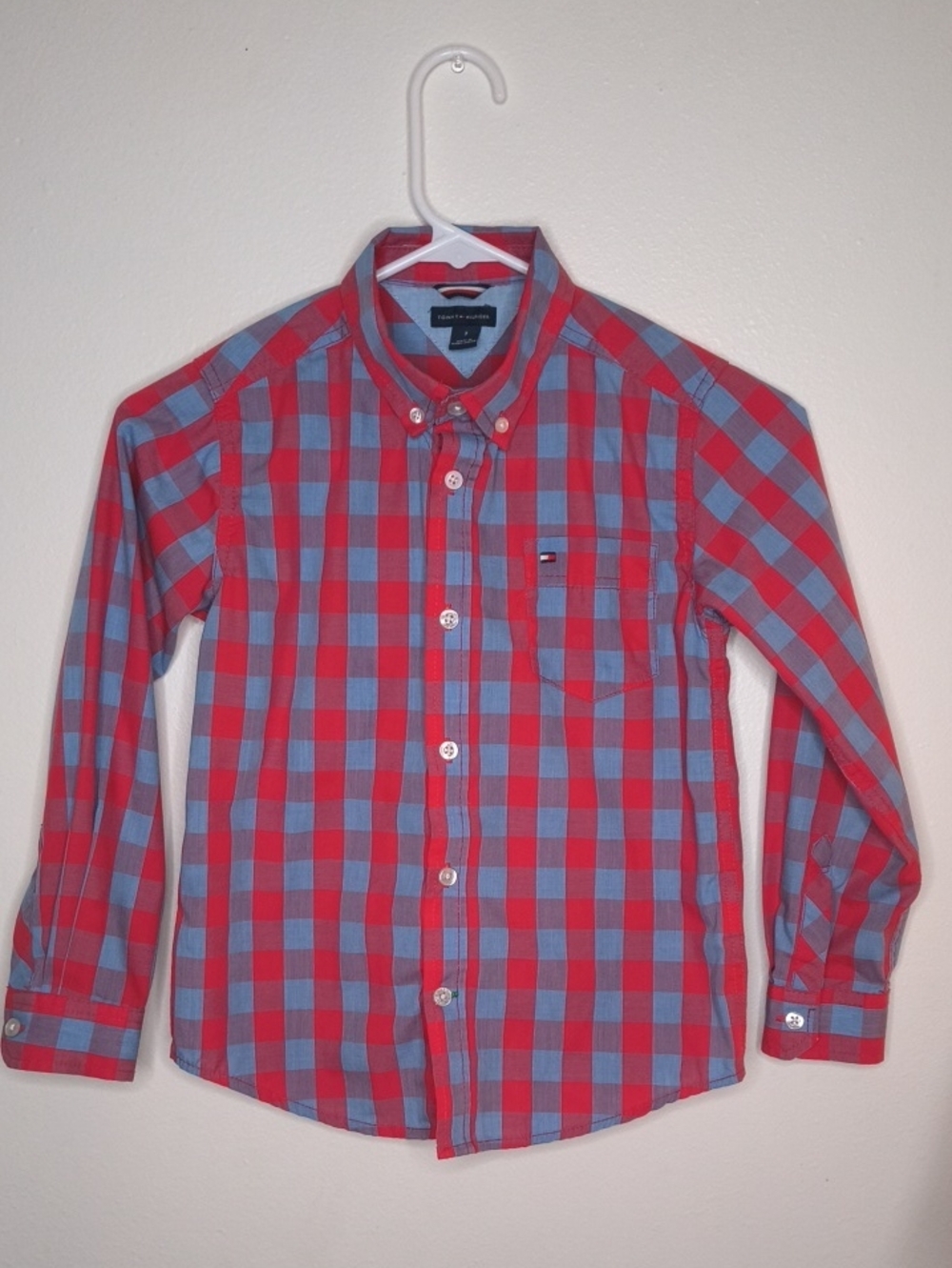 Tommy Hilfiger Red and Light Blue Check Button-Down Shirt
